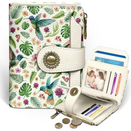 Icycay Hummingbird Small Wallet Women RFID Blocking Bifold, Cute Credit Card Holder, Zipper Coin Pocket, PU Leather, Compact, Travel, 4 ID Window, 14 Card Slots, Cash Purse, Ladies Woman Female Girls
