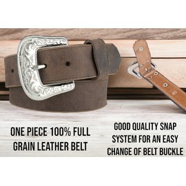 F&L CLASSIC mens Western full grain Leather belt Strap w/Snaps for Interchangeable Buckles, USA,7-941-30-size 28