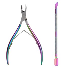 BZKSER Cuticle Remover - 2 Pieces Cuticle Scissors with Cuticle Pusher Set - Precise Cuticle Clippers and Under-Nail Cleaning Set for Salon or Home Use (Multipurpose)