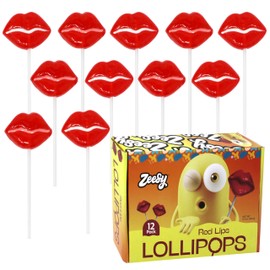 Red Lip Lollipops - 12 Individually Wrapped Strawberry Flavored Lip Shaped Candy - Fun Suckers for Bachelorette, Valentine's, Bridal Showers, and Party Favors Spa Makeup Party