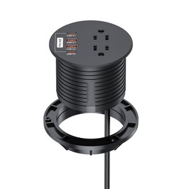 Desk Power Grommet 3 inch with PD20W USB C Ports 2 AC Outlets,Recessed Power Grommet Outlet Fast Charging Station,Desk Hole Grommet Outlets,Round Deskt Grommet Outlet for Office,Home (Black)