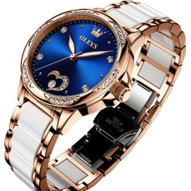 OLEVS Womens Automatic Watches Self Winding Ladies Diamond Wrist Watch Luxury Dress Rose Gold Ceramic Watch for Women Love Heart Date
