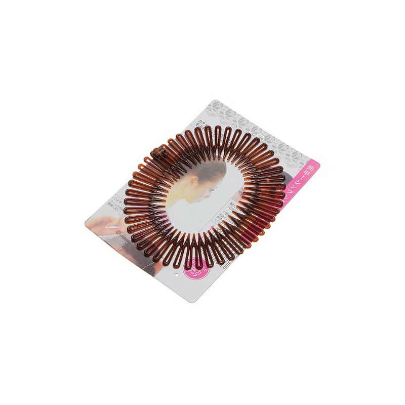 Brown Plastic Stretch Sport Hair Band Full Circle Flexible Comb