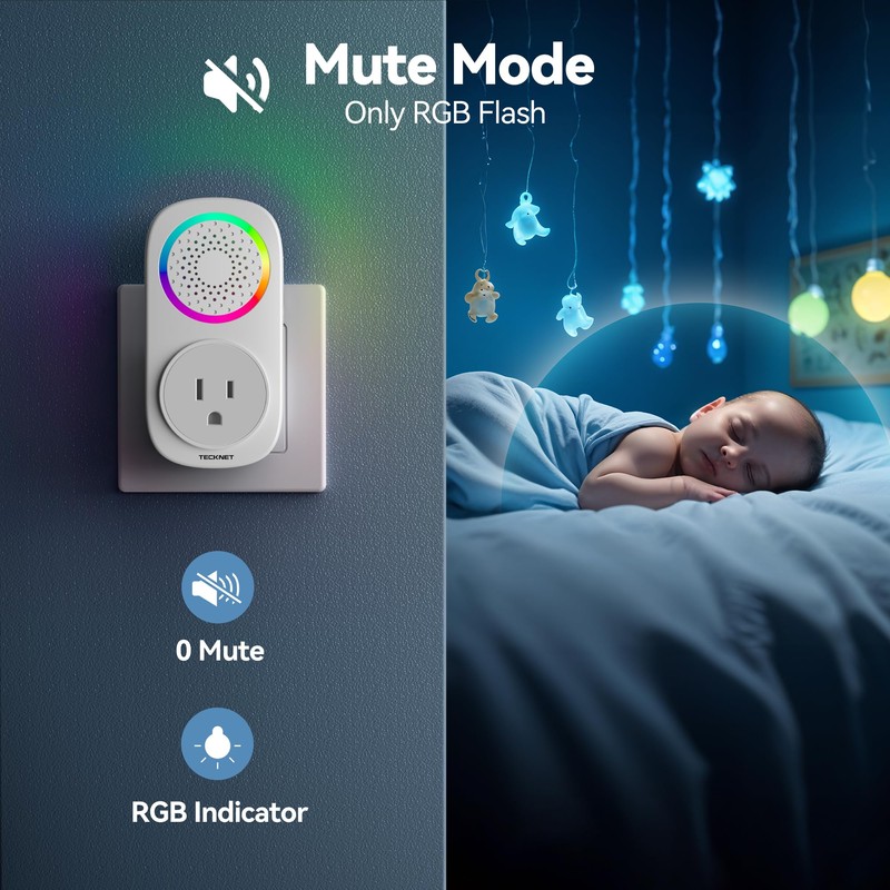 TECKNET Self-Powered Wireless Doorbell Kit - Plug-Through Door Bell with