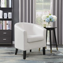BELLEZE Club Chair Tub Faux Leather Armchair Seat Accent Living Room, White