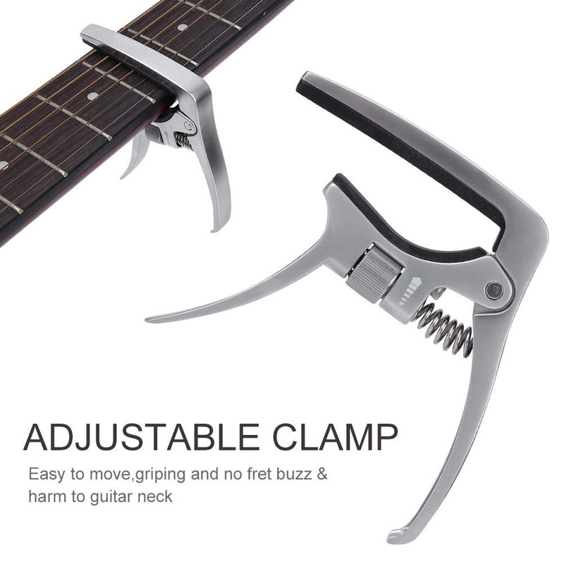 Capotasto Silver Guitar Capo, Adjustable Screw, Metal Capo, Durable, Rust