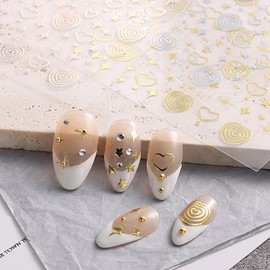 Heart Star Nail Stickers for Nail Art Gold Silver Laser Hearts Nail Decals 3D Self-Adhesive Heart Love Nail Sticker Valentines Nail Art Accessories Decoration for Women Acrylic Nails