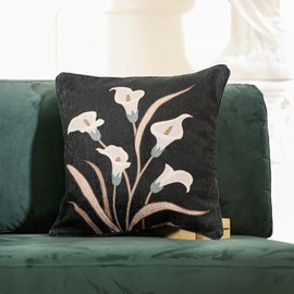 bilin gaier Black Throw Pillow Covers,Elegant Floral White Calla Lily Pattern Linen Pillowcases,Decorative Square Pillow Covers Cushion Covers for Couch Bed Sofa Chair 18x18 Inches