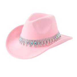 Syrios Gifts Light Pink Cowboy Hat Rhinestone Band Western Rodeo Country Music Festival Party