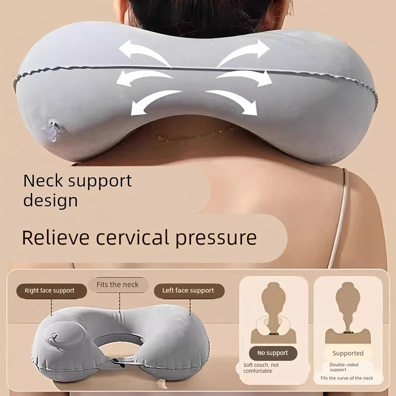 Inflatable Travel Pillow Eye Mask Earplugs 3-Piece Set, Medium Size