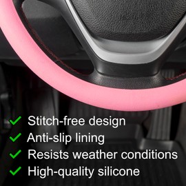 Perflex Universal Silicone Steering Wheel Cover, Fits Steering Wheels with 14 to 23 Inches in Diameter, Leather Car Accessory Anti-Slip Lining (Beige)