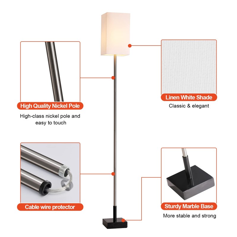 FIGDIFOR Floor Lamp, 3-Way Touch Control Dimmable Standing Lamp with