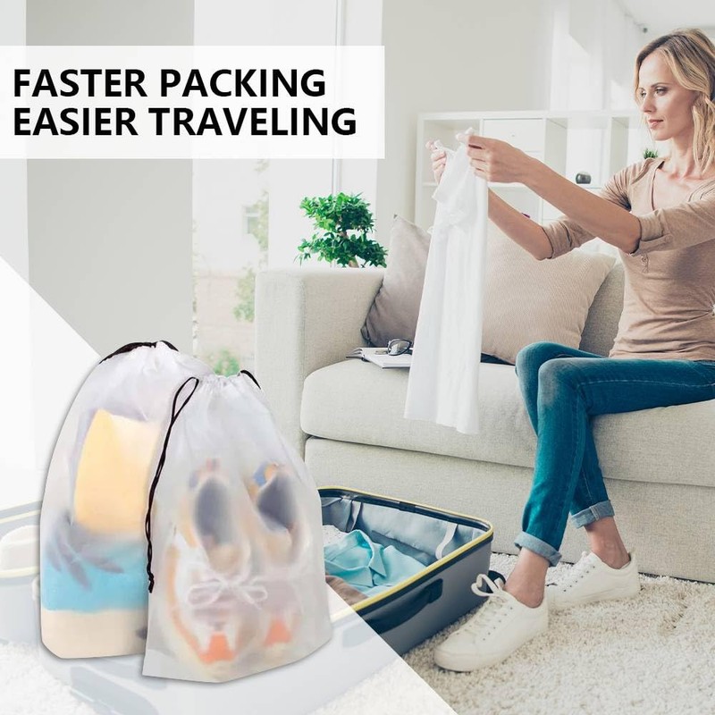 Henyall 10Pcs Drawstring Storage Bag,Foldable Clear Storage Bag,Waterproof Plastic Thickened