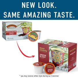 Door County Coffee - Jamaican Me Crazy, Rum & Vanilla Flavored Ground Coffee - Medium Roast, Single Serve Cups – 30 Count