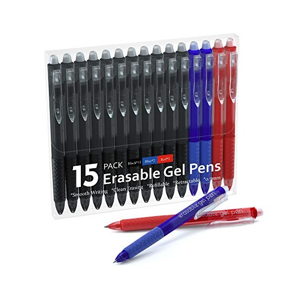 Erasable Gel Pens, 15 Pack Retractable Erasable Pens Clicker, Fine