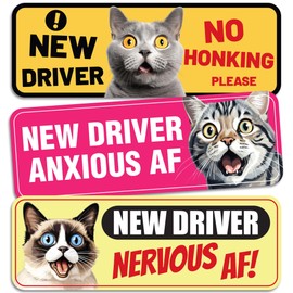New Driver Car Magnet, No Honking Please, Anxious AF, Nervous AF Magnetic Bumper Sign, 10x3 Inches, 3 Pack, Weather Resistant, Made in The USA by My Sign Center