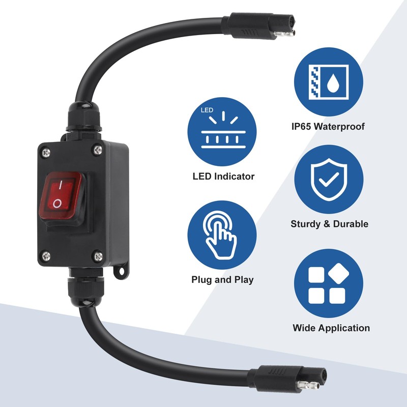 Inline 12V Power Switch, Briidea IP65 Waterproof SAE Connector with