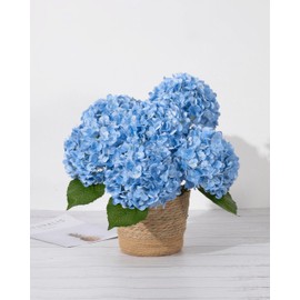 DuHouse 3Pcs Large Hydrangea Artificial Flowers,Latex Real Touch Hydrangeas Lifelike Hydrangea Flower for Home Wedding Bouquets Centerpieces Party Living Room Decoration(Blue)
