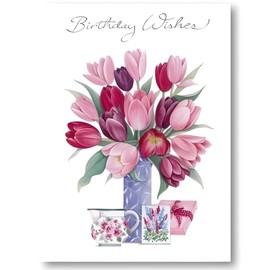 Noel Tatt General Female Birthday Card for Women/Girls - Vase of Tulips and Gifts with 3D Embellishments - Handfinished, Eco-Friendly & Recyclable