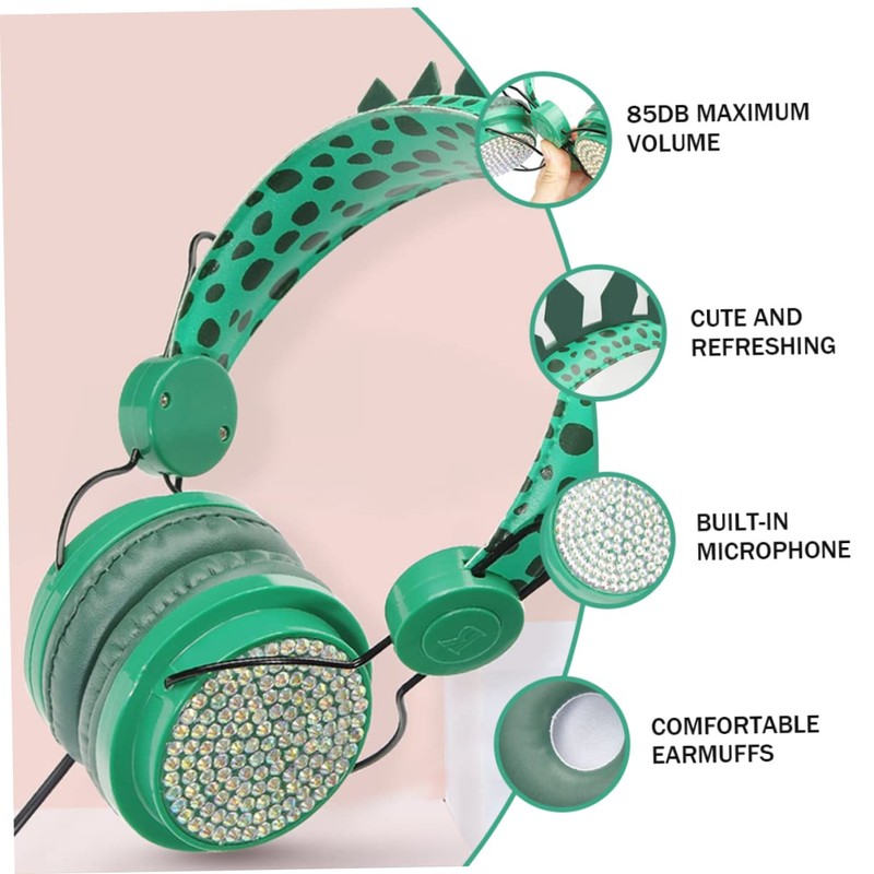 TEHAUX Adorable Dinosaur Rhinestone Headphones with Mic Headset for Boys