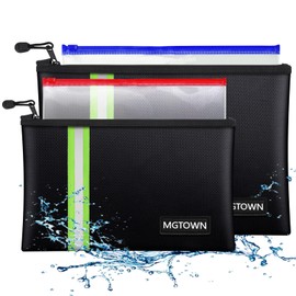 MGTOWN Fireproof Document Bags,14.9″x10.2″ Waterproof and Fireproof Bag for Documents and 11.6″x7″Fireproof Money Bag with Zipper,Silicone Fire Safe Storage Pouch for Documents,Money and Cash