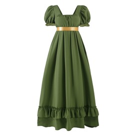 Regency Dresses for Women Regency Era Dress Empire Waist Victorian Tea Party Ball Gown with Satin Sash Army Green M