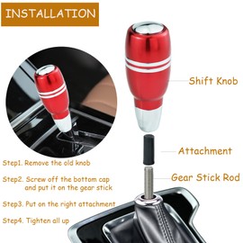 Temzzer Push Button Gear Stick Knob Weighted Shifter Lever Handle 4 in Car Shift Head for Most Automatic Transmission Vehicles (Red)