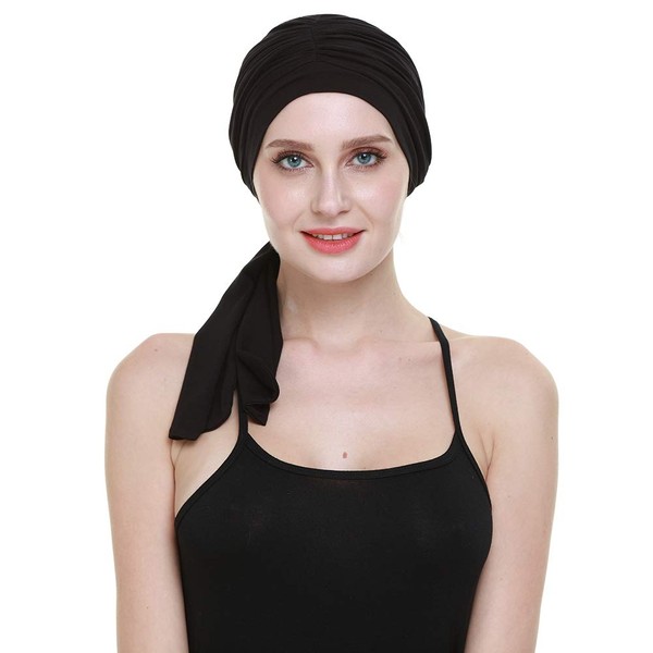FocusCare Chemo Head Wrap Lightweight Bamboo Easy Tie Cute Gifts for Hair Loss Women, black