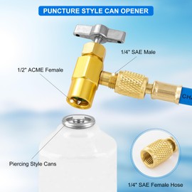R290 and R600A Charging Manifold Hose Kit, R600A Refrigerant Recharge Kit with Piercing Can Tap Opener 1/2 ACME to 1/4, 7/16 to 1/4 Self-Sealing Can Tap, Gauge Pressure 600 PSI