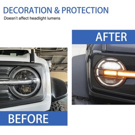 FSYHKJ Front Headlight Guards Trim Protector Cover for Ford Bronco 4-Door 2021-2024 Exterior Headlamp Guard Kit Accessories (Golssy Black)
