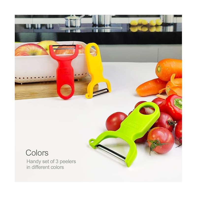 Original Vegetable Fruit Peeler Carbon Steel Blade 3 Pack Red/Green/Yellow…