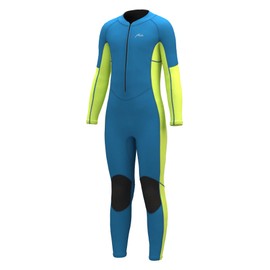 Hevto Wetsuits Kids Child Boy Girl Youth Toddler 2mm Neoprene Full Wet Suits Keep Warm Front Zip for Surfing Swimming Diving (K1-Green, 14)