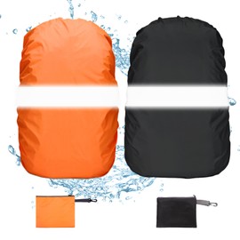 BDSHUNBF 2 Pack Waterproof Rain Cover for Backpack,Reflective Waterproof Backpack Rain Cover,Waterproof Rucksack Cover Rainproof Protector for Outdoor Hiking Riding Climbing,M 40L-50L,Black,Orange