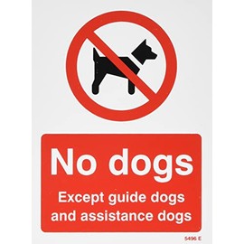 Caledonia Signs 15496E No dogs Except guide dogs and assistance dogs Rigid PVC Safety Sign, 200.0 mm*1.0 mm*150.0 mm