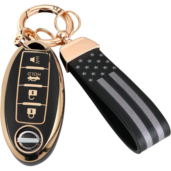 WSAuto for Nissan Key Fob Cover with American Flag Leather