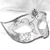 ILOVEMASKS Venetian Masquerade Ostrich Tall Feather Glitter Party Mask (Silver