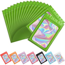 Artcut 100 PCS Smell Proof Mylar Bags Holographic Packaging Bags, Resealable Odor Proof Bag(Green, 5.1 * 8.3inch)
