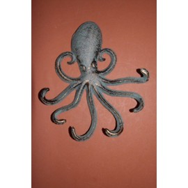 Cast Iron Home Decor Collectibles Beautiful Bronze-Look Vintage-Style Mermaid Octopus Bath Wall Hook Set, Bundle 3 Items
