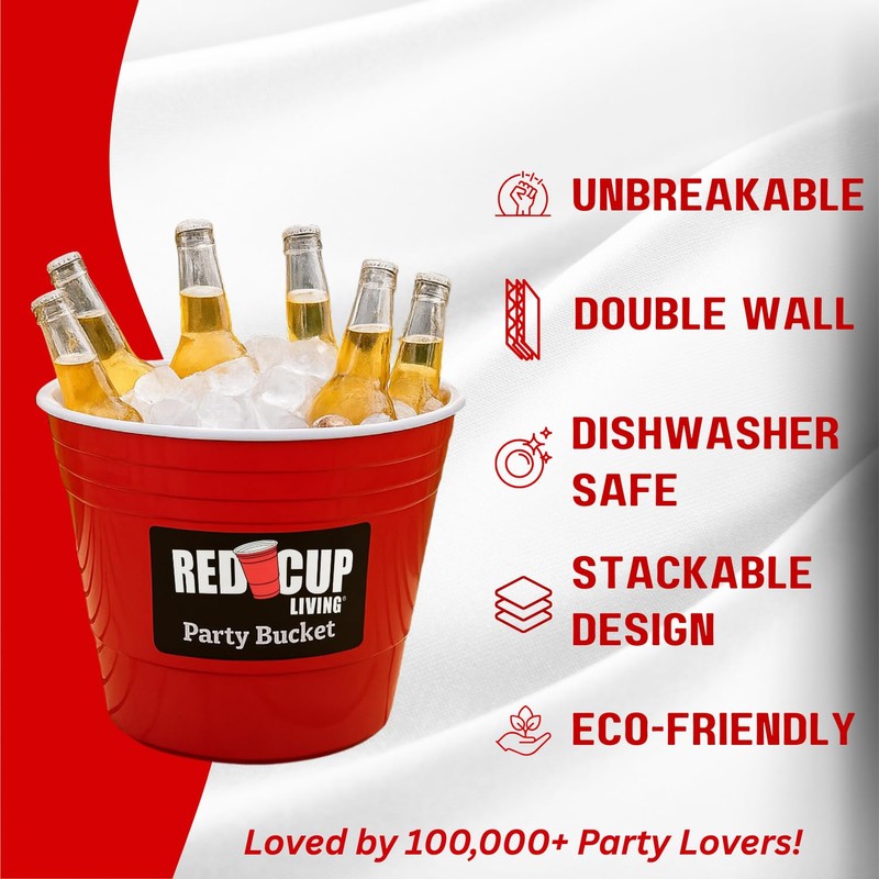Reusable Red Party Bucket & Ice Bucket, Large Plastic Beverage