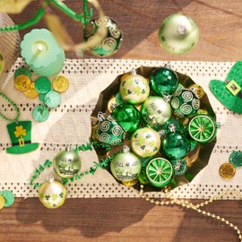 Valery Madelyn St Patricks Day Decorations Shamrock Tree Ornament Set, 9pcs 2.36inch Hanging Ball Ornament Irish Festival Decor, Good Luck Clover Green Gold Christmas Ball for Party Home Spring