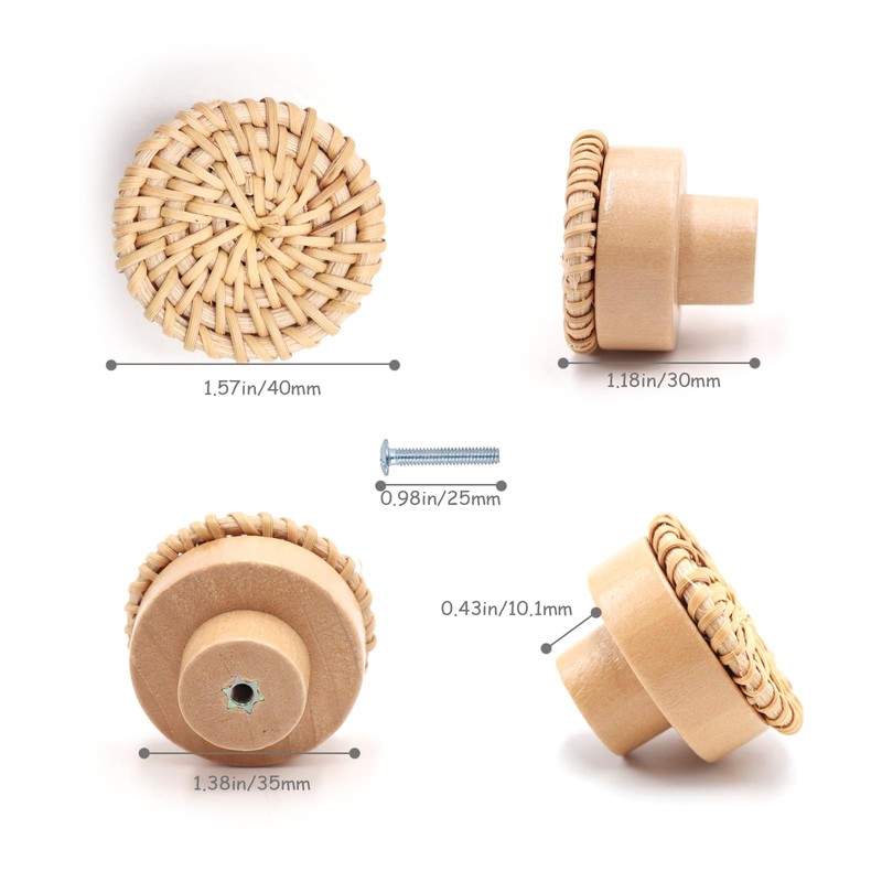 Rattan Chest of Drawers Cabinet Knobs, 5pcs Rattan Furniture Knobs,