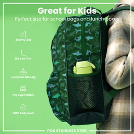 Ion8 Lightweight Steel Kids Water Bottle, 400ml/13oz, Non-Insulated, Leak Proof, Easy to Open, Secure Lock, Dishwasher Safe, Fits Cup Holders, Carry Handle, Metal Water Bottle, Grey, Cars