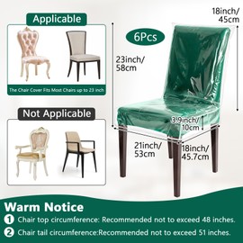 YBEATY Clear Dining Chair Covers Heavy-Duty Plastic Waterproof Stool Seat Protectors W/21 x D/18 Dining Room Kitchen Outdoor Easy Clean Cover from Pet Claws Cat Scratch Dust Stain Spill Pet Hair(6)
