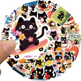Stickers for Kids - 60Pcs Cute Animal Stickers for Kids Water Bottles, Black Cat Stickers Funny Cat Stickers Vinyl Stickers for Water Bottles Fridge Bedroom Cat Meme Stickers