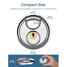 Puroma Keyed Padlock, Stainless Steel Discus Lock for Sheds, Storage Unit, Garages and Fence, and 4 Digit Disc Padlock with Hardened Steel Shackle, Keyless Heavy Duty Combo Lock for Outdoor Sheds