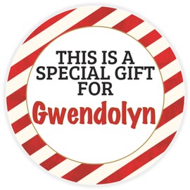This is a Gift for Gwendolyn - 3 Pack Circle Stickers 3 Inch - Candy Cane Merry Christmas Gift Tag Present Tree Holiday Custom Name Santa Claus