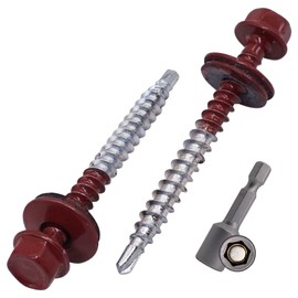 SKIR'CO (Pack of 50) Painted Roofing Screws 4.8 x 50 mm, Hex Head Self Drilling Screws with EPDM Washers (Oxide Red, RAL 3009)