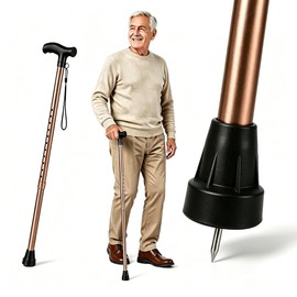 HEINALOUS Walking Cane for Seniors, Lightweight Adjustable Aluminum Cane with Anti-Slip Tip & Ice Spike, Ergonomic T-Handle, 10-Level Height, Fall Prevention Support for Elderly & Recovery