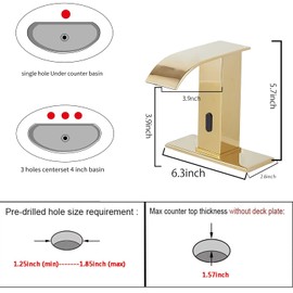 GGStudy Automatic Sensor Polished Gold Touchless Bathroom Sink Faucet with Hole Cover Plate Vanity Faucets Hands Free Waterfall Bathroom Water Tap with Control Box and Temperature Mixer