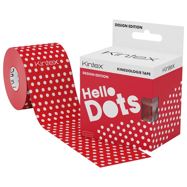 Kintex Kinesiology Tape Design Edition, 5 cm x 5 m, Skin-Friendly & Waterproof Kinesiology Tape, Physio Tape, Medical Tape, Sports Tape (Hello Dots Red)